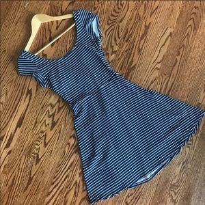 AE Blue & White Striped Skater Dress w/ Cross Back